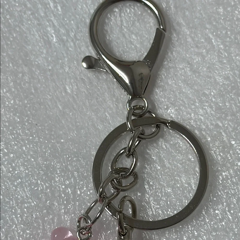 Pink Beaded Keychain with Bear Charm